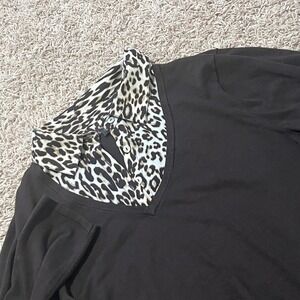 INVESTMENTS II Womens Black Leopard Print Collar Ruffle Hem Tunic‎ Top 2X